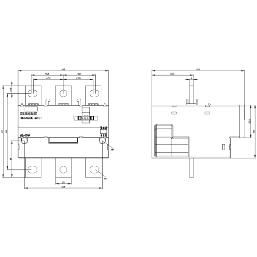 Current measuring module set current 63...630 A width 145 mm busbar connection