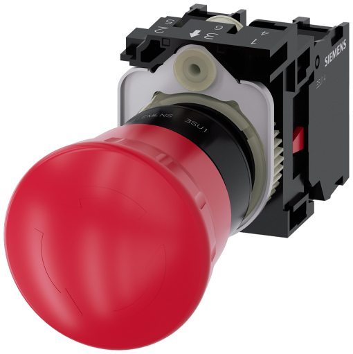 Emergency stop mushroom pushbutton, 22 mm, round, plastic, red, 1 NC, 1 NC