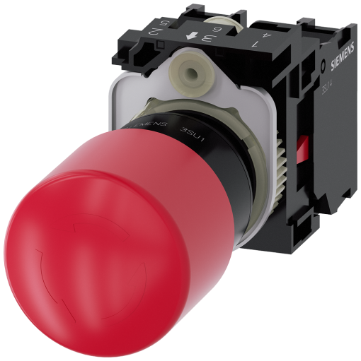 Emergency stop mushroom pushbutton, 22 mm, round, plastic, red, 1 NC, 1 NC