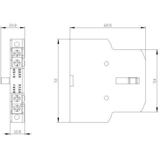 2nd lateral auxiliary switch for contactors 3RT148 1NO1NC, screw terminals