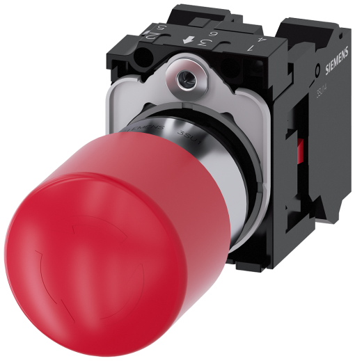 EMERGENCY STOP mushroom pushbutton, 22 mm, round, metal, red, 1 NC 1 NC, spri...