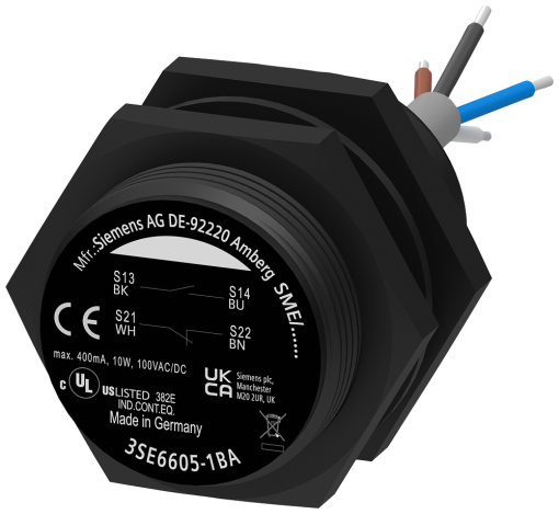 Magnetic switch contact block, round M30, contact blocks 1 NC1 NO, 3 m cable