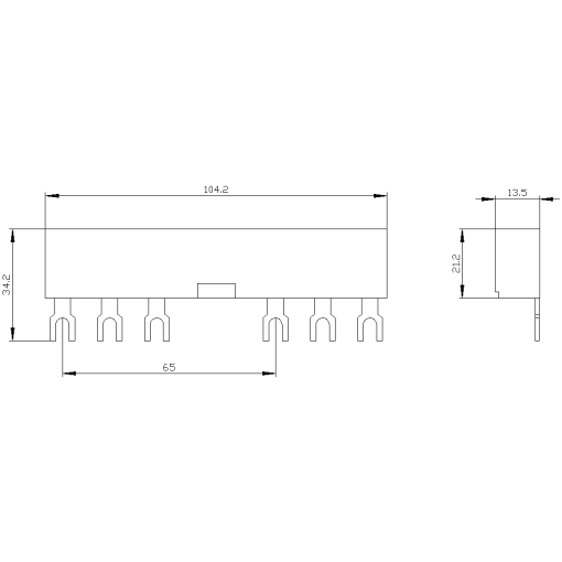 3-phase busbars modular spacing 65 mm for 2 switches and accessories fork sha...