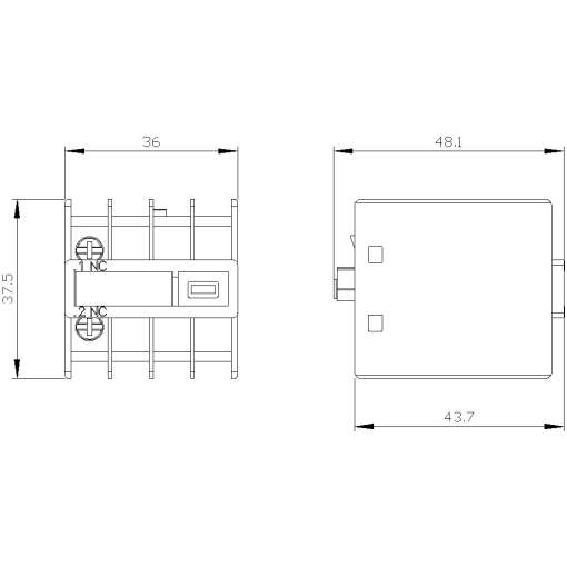 Auxiliary switch 1 NC, current path 1 NC, 3RT2