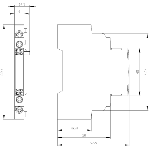 Auxiliary switch attachable on the side 1 NO  1 NC, for circuit breaker S00S0