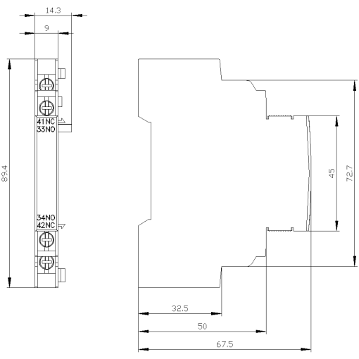 Auxiliary switch attachable on the side 1 NO  1 NC, for circuit breaker S00S0