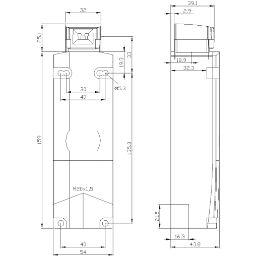 Safety position switch locking force 1300N, 3X