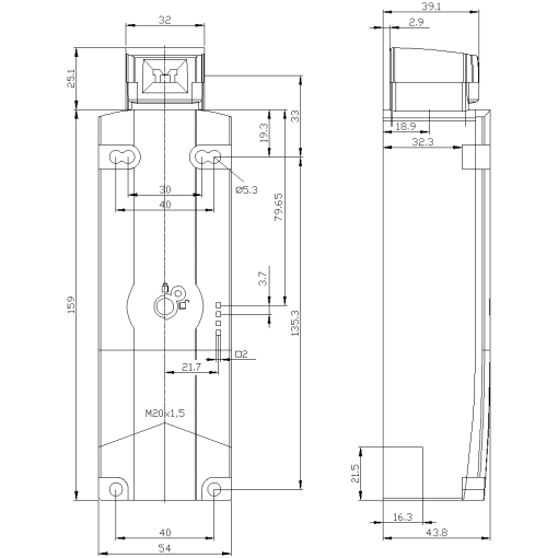 Safety position switch locking force 1300N, 3X