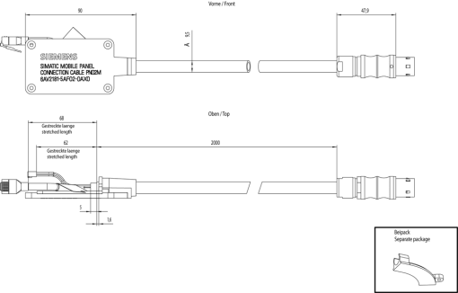 SIMATIC HMI Connecting cable 2 m For KTP Mobile