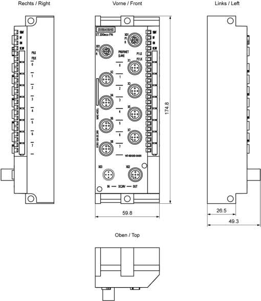 SIMATIC ET 200eco PN 8DIO 24 V DC1.3 A 8x M12