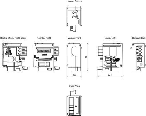SIMATIC S7-1500 Connection plug For PS and PM PU 10