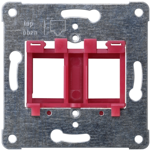 Support plate for modular jacks for mounting up to 2 connectors, red insert