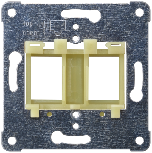 Support plate for modular jacks for mounting up to 2 connectors, yellow insert