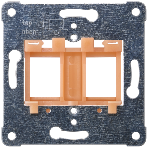 Support plate for modular jacks for mounting up to 2 connectors, orange insert