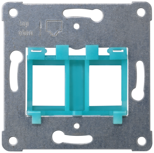 Support plate for modular jacks for mounting up to 2 connectors, blue insert