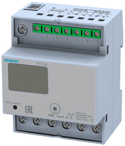 E counter with LC display, 3-phase, 80 A, 2xS0, 2 tariffs, direct connection