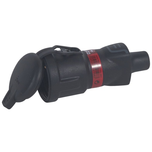 Ficha fêmea 2PT com tampa - 16 A - Schuko - IP 44 borracha
