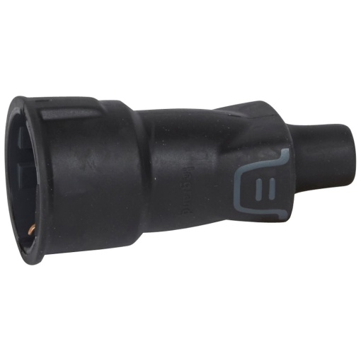 Ficha Fêmea 2PT - 16 A - borracha - Preta IP 44, com cerra-cabos de parafusos