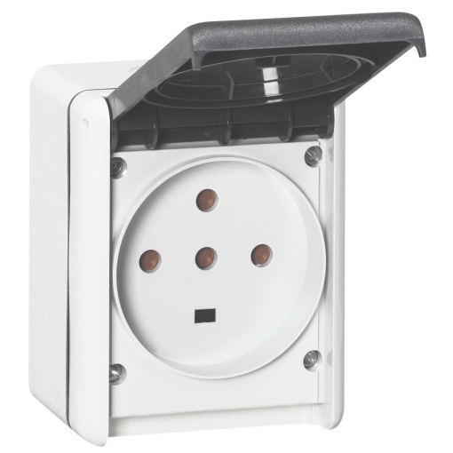 Plexo monobloco saliente - Tomada 3PNT - 32 A - 230 V IP 44, Cinzento