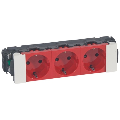 Mosaic - Tomada 3 x 2PT Schuko - ligadores automáticos - 6 módulos - vermelha