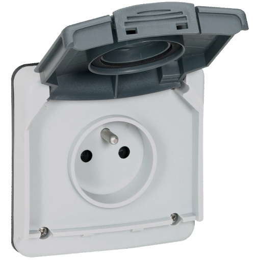 Plexo 66 - Tomada 2PT com tampa França - versão Componível - Cinzento
