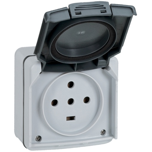 Plexo IP 55 monobloco saliente - Tomada 3PNT - 20 A - 400 V, Cinzento