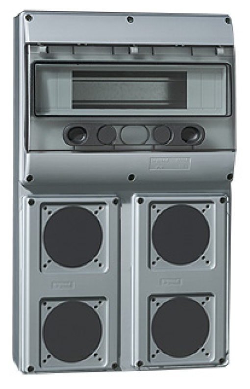 Quadro com placa de montagem para 4 tomadas P17 - 16A e 12 mód. p calha DIN