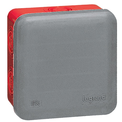 Caixa Plexo Quadrada com 7 entradas - 80 x 80 x 45 mm - CinzentoVermelho ERP