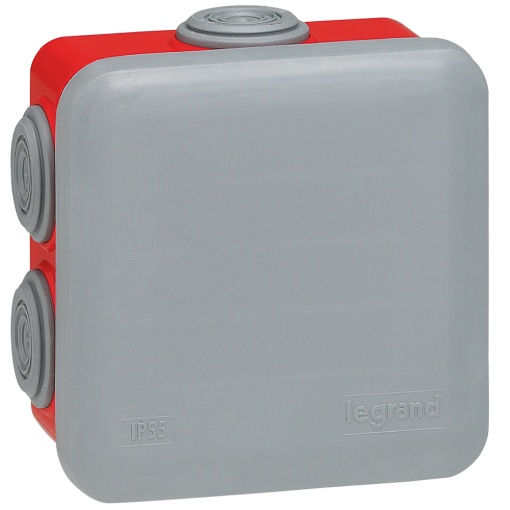 Caixa Plexo Quadrada com 7 bucins - 80 x 80 x 45 mm - CinzentoVermelho ERP
