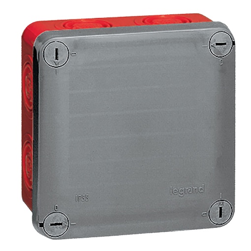Caixa Plexo Quadrada com 7 entradas - 105 x 105 x 55mm - CinzentoVermelho ERP