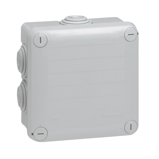 Caixa Plexo Quadrada com 7 bucins planos - 105 x 105 x 55 mm - Cinzento