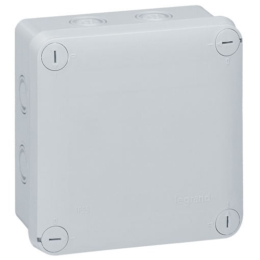 Caixa Plexo Quadrada com 7 entradas pré-cortes - 105 x 105 x 55 mm - Cinzento
