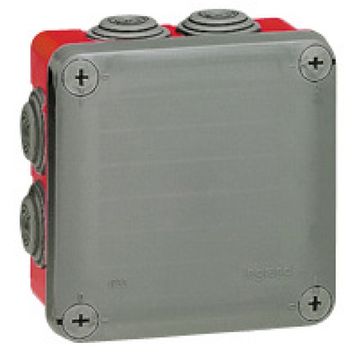 Caixa Plexo Quadrada com 7 bucins - 105 x 105 x 55 mm - CinzentoVermelho ERP