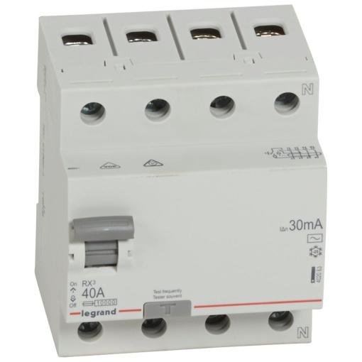 RX3 Interruptor diferencial 4P 40A 30mA 400V. Tipo AC, 4mód Neutro a direita