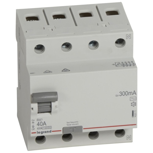 RX3 Interruptor diferencial 4P 40A 300mA 400V. Tipo AC, 4mód Neutro a direita