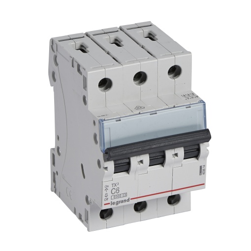 Disjuntores TX³ 6000-6kA - 3P - 400 V - 6 A -Curva C - 3 módulos