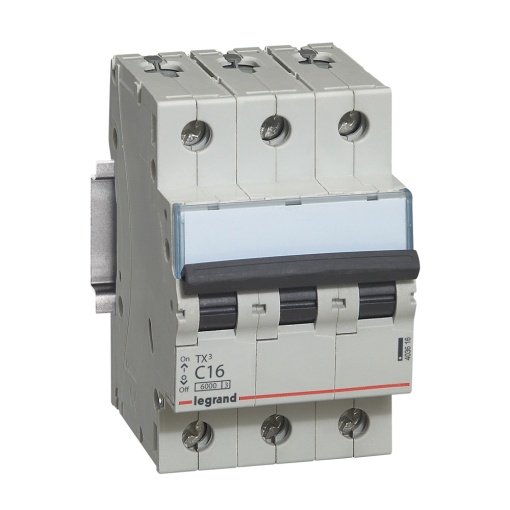 Disjuntores TX³ 6000-6kA - 3P - 400 V - 16 A -Curva C - 3 módulos