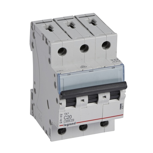 Disjuntores TX³ 6000-6kA - 3P - 400 V - 20 A -Curva C - 3 módulos