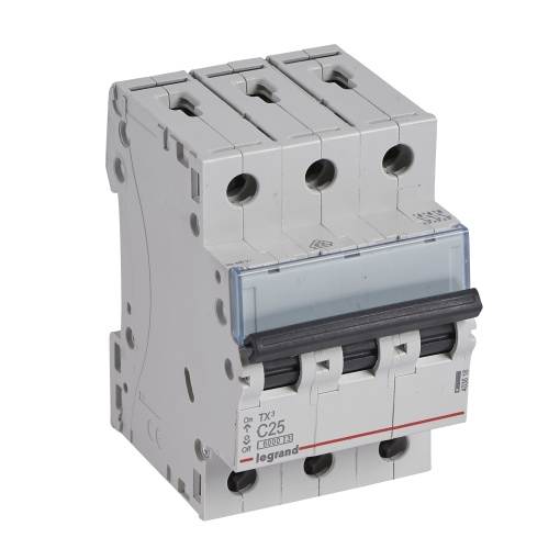 Disjuntores TX³ 6000-6kA - 3P - 400 V - 25 A -Curva C - 3 módulos