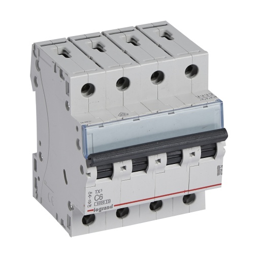 Disjuntores TX³ 6000-6kA - 4P - 400 V - 6 A -Curva C - 4 módulos