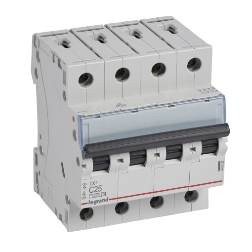 Disjuntores TX³ 6000-6kA - 4P - 400 V - 25 A -Curva C - 4 módulos