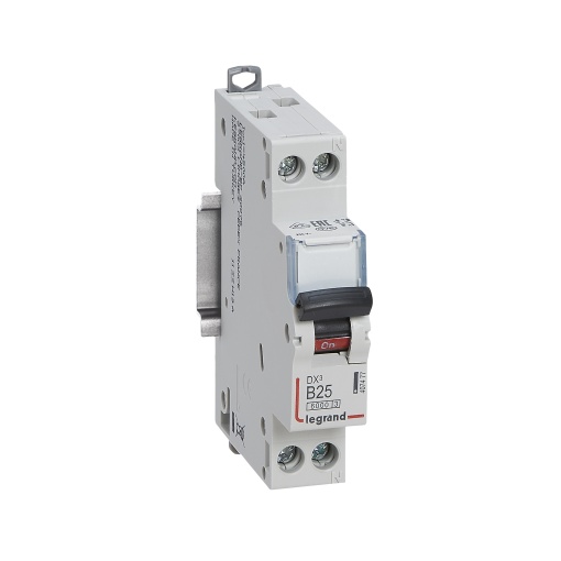 Disjuntor DX³ 6000-10 kA - 1PN - 230 V- 25 A - Curva B- Neutro a direita - 1M