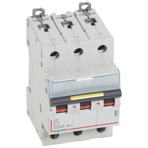 Disjuntores DX3 - 10000A16kA - 3P - 400 V - 1A - curva C - 3 módulos