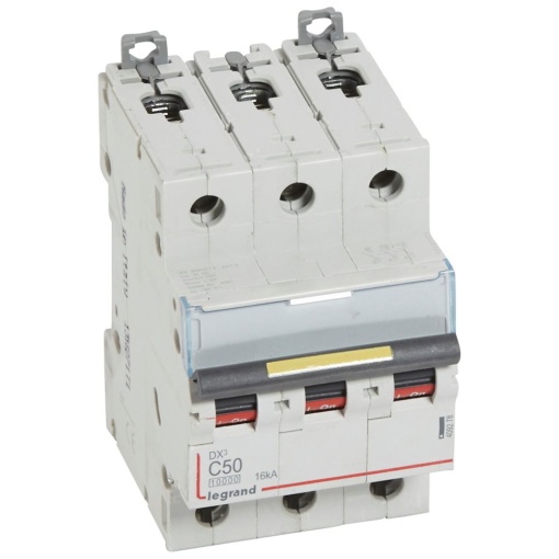 Disjuntores DX3 - 10000A16kA - 3P - 400 V - 50A - curva C - 3 módulos