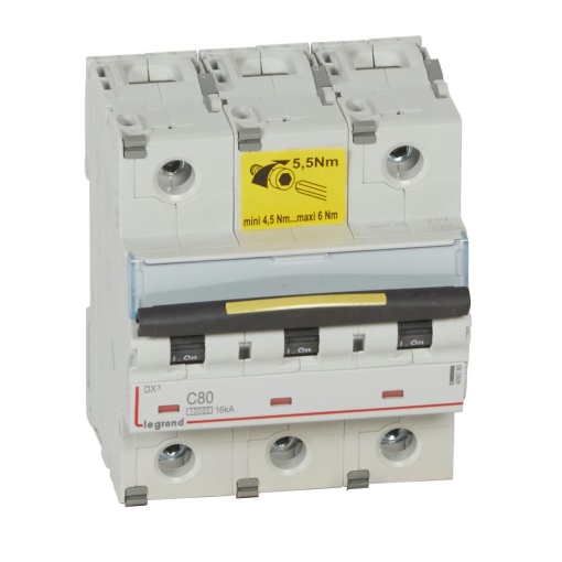 Disjuntores DX3 - 10000A16kA - 3P - 400 V - 80A - curva C - 4,5 módulos