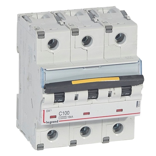 Disjuntores DX3 - 10000A16kA - 3P - 400 V - 100A - curva C - 4,5 módulos