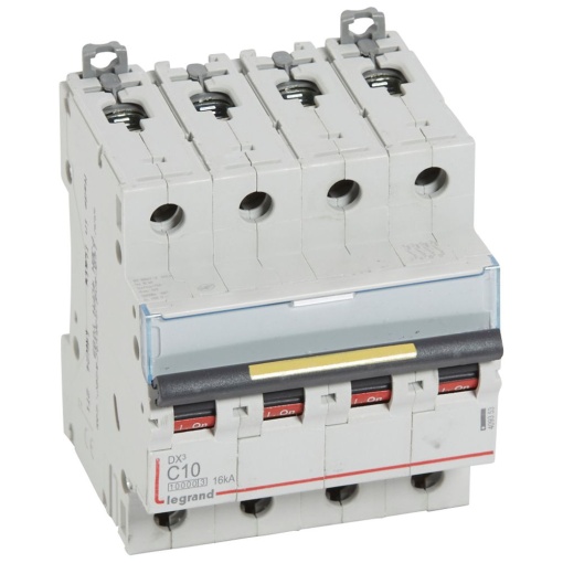 Disjuntores DX3 - 10000A16kA - 4P - 400 V - 10A - curva C - 4 módulos