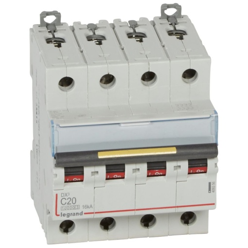 Disjuntores DX3 - 10000A16kA - 4P - 400 V - 20A - curva C - 4 módulos