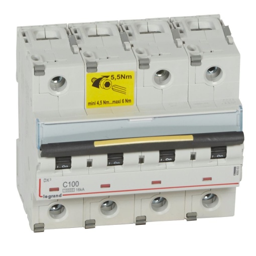 Disjuntores DX3 - 10000A16kA - 4P - 400 V - 100A - curva C - 6 módulos