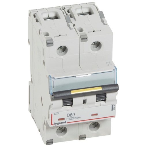 Disjuntores DX3 - 10000A16kA - 2P - 400 V - 80A - curva D - 3 módulos